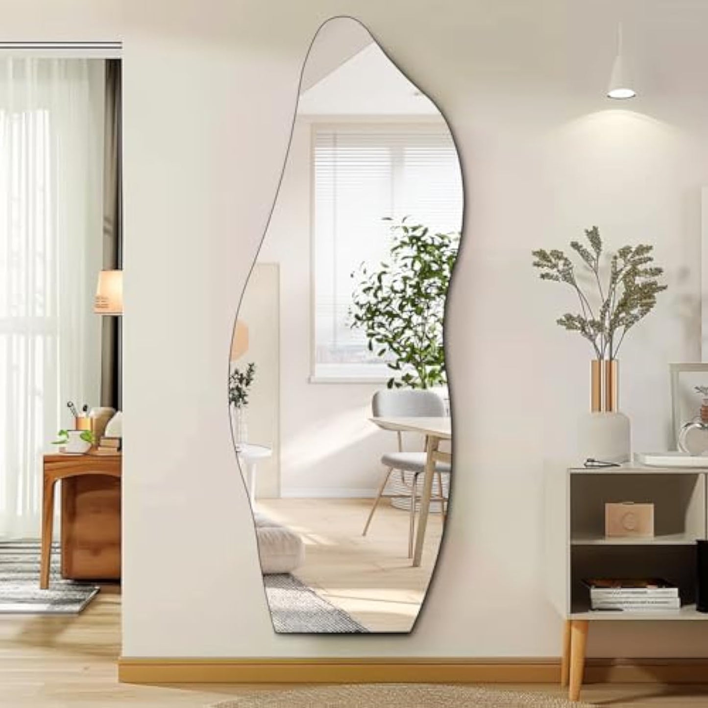 Muzilife Full Length Mirror Irregular Wall Mirror Wave Beveled Edge Frameless for Living Room Bathroom Bedroom Entryway Decor 63"x24"
