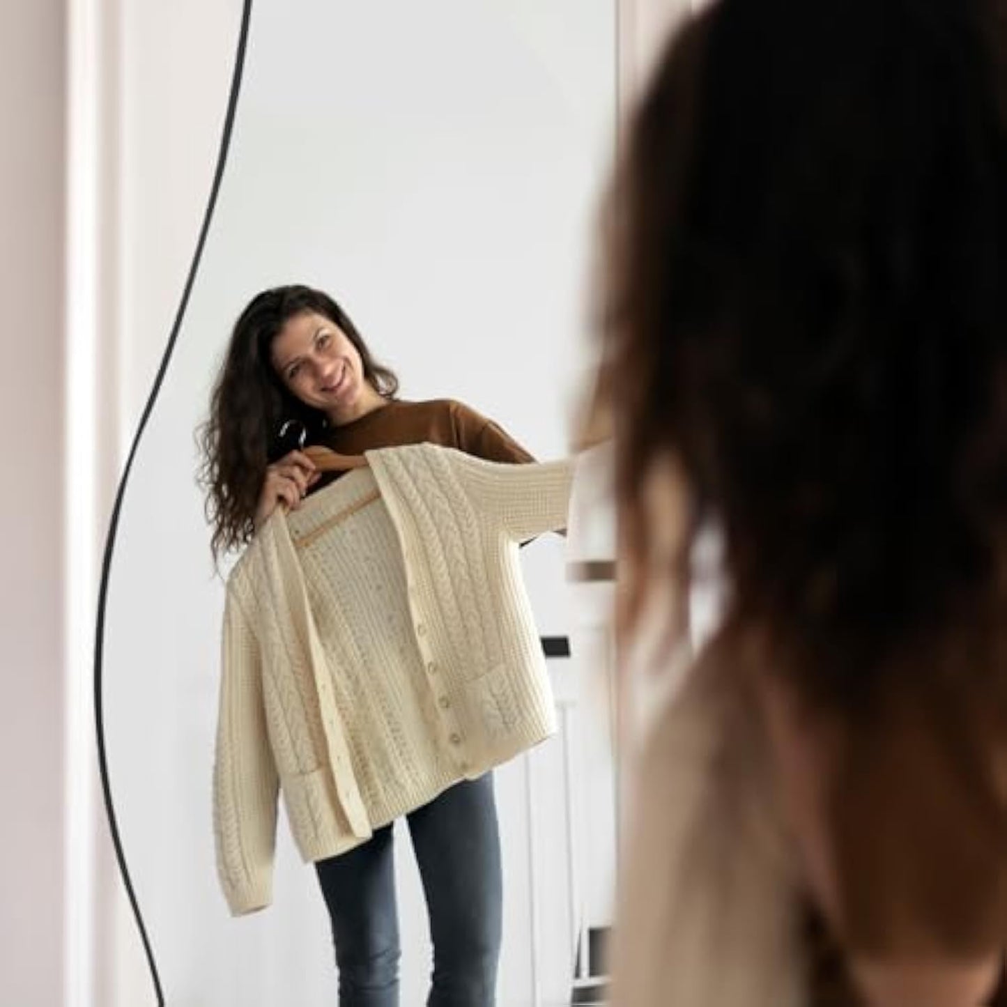 Muzilife Full Length Mirror Irregular Wall Mirror Wave Beveled Edge Frameless for Living Room Bathroom Bedroom Entryway Decor 63"x24"