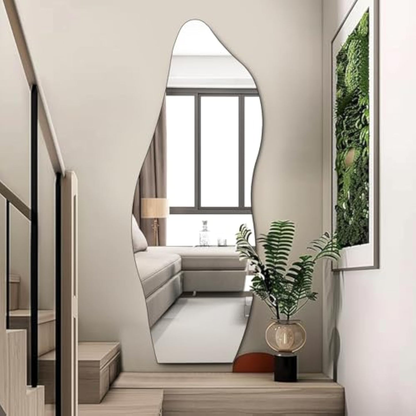 Muzilife Full Length Mirror Irregular Wall Mirror Wave Beveled Edge Frameless for Living Room Bathroom Bedroom Entryway Decor 63"x24"