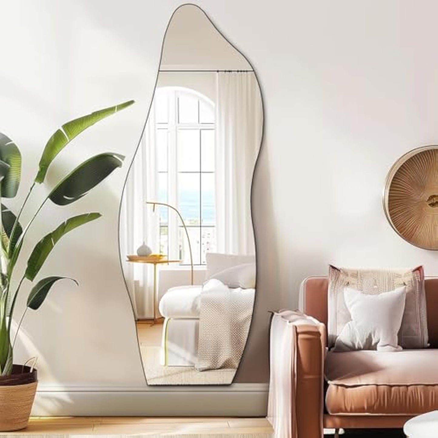 Muzilife Full Length Mirror Irregular Wall Mirror Wave Beveled Edge Frameless for Living Room Bathroom Bedroom Entryway Decor 63"x24"