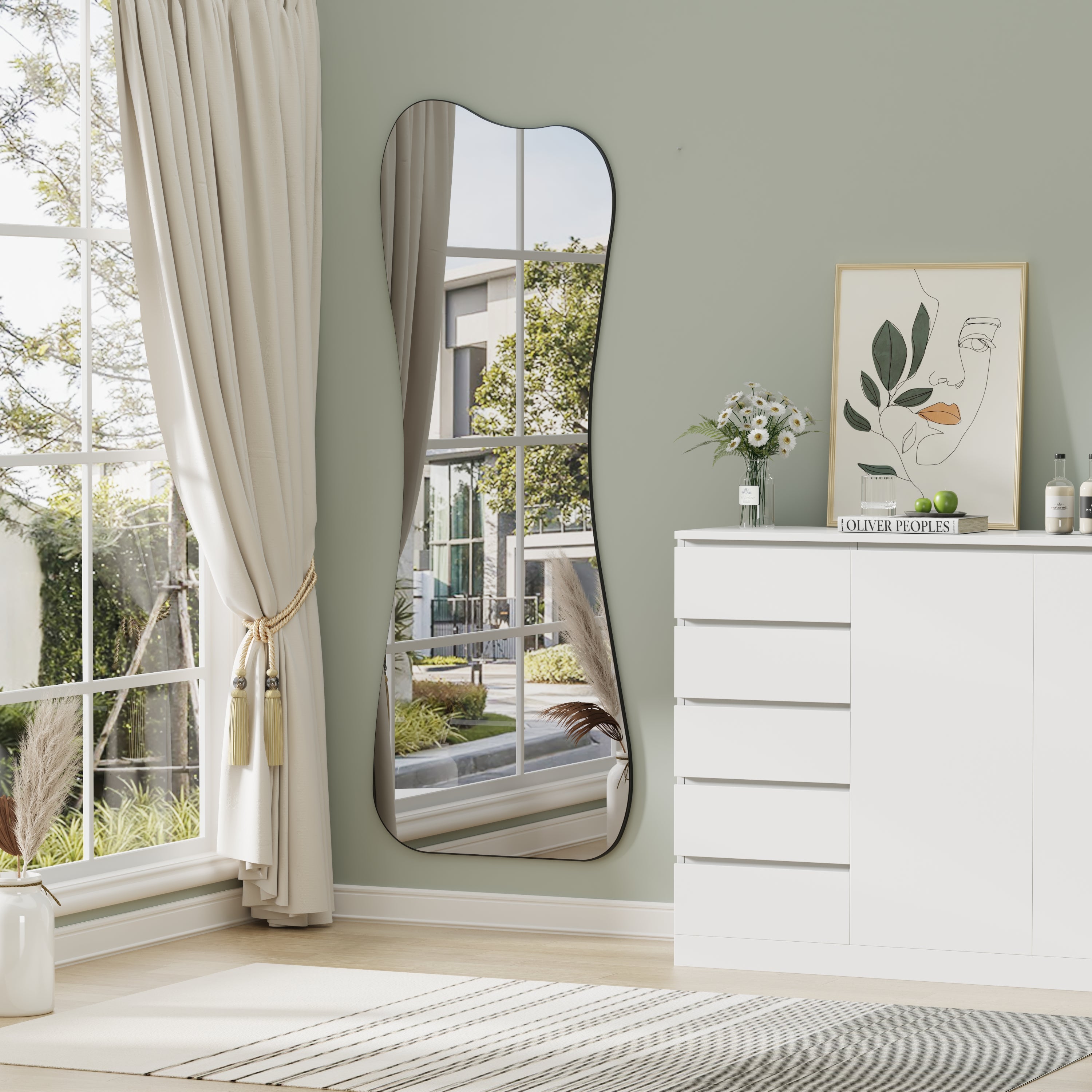 Muzilife Full Length Mirror Irregular Wall Mirror Vase Beveled Edge Frameless for Living Room Bathroom Bedroom Entryway Decor 63"x24"