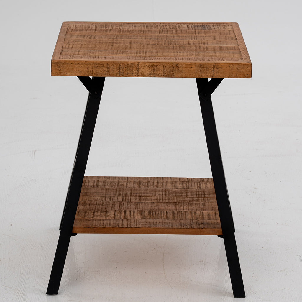 Muzilife Solid Wood Rustic End Table - 2-tier Industrial Side Table With X-frame Base
