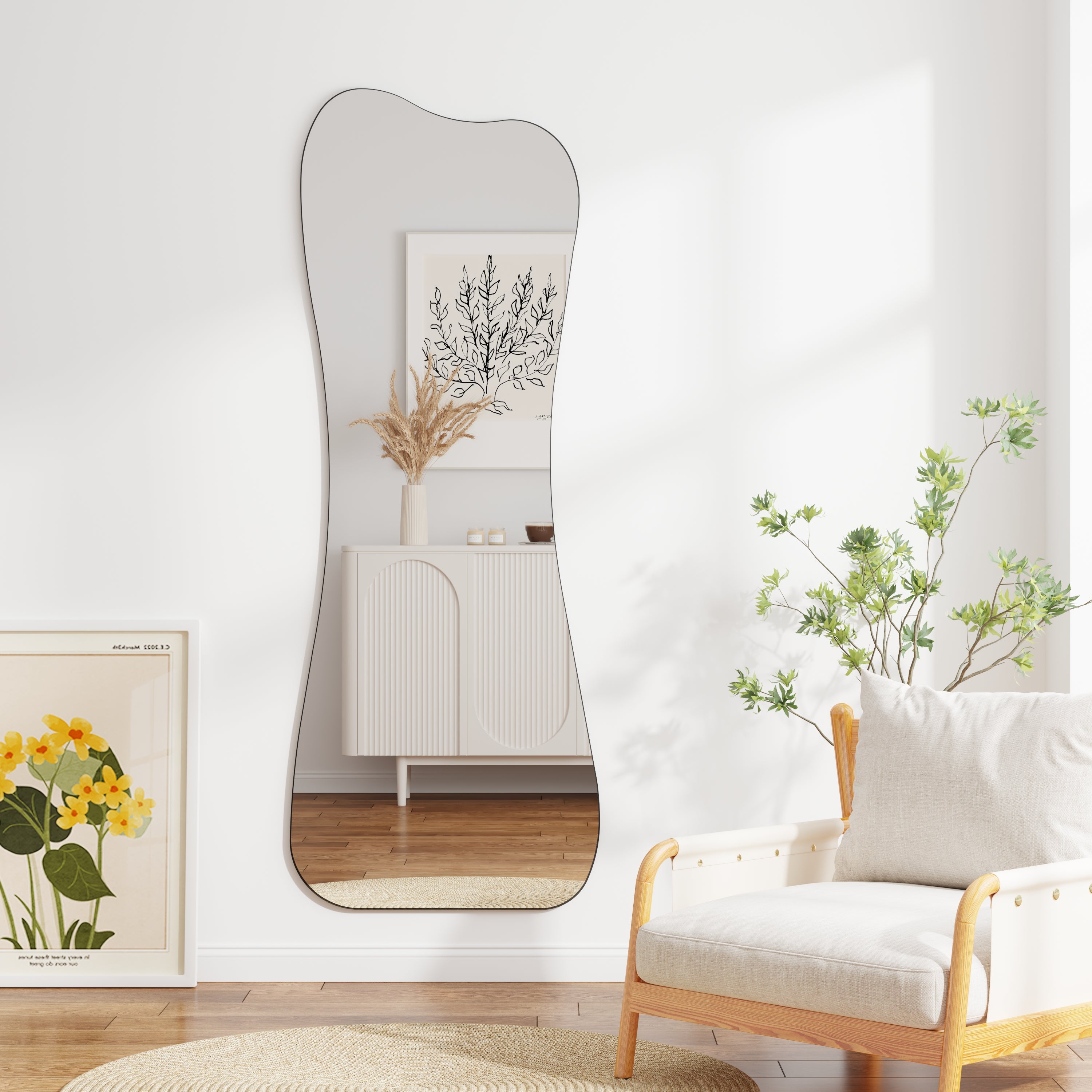 Muzilife Full Length Mirror Irregular Wall Mirror Vase Beveled Edge Frameless for Living Room Bathroom Bedroom Entryway Decor 63"x24"