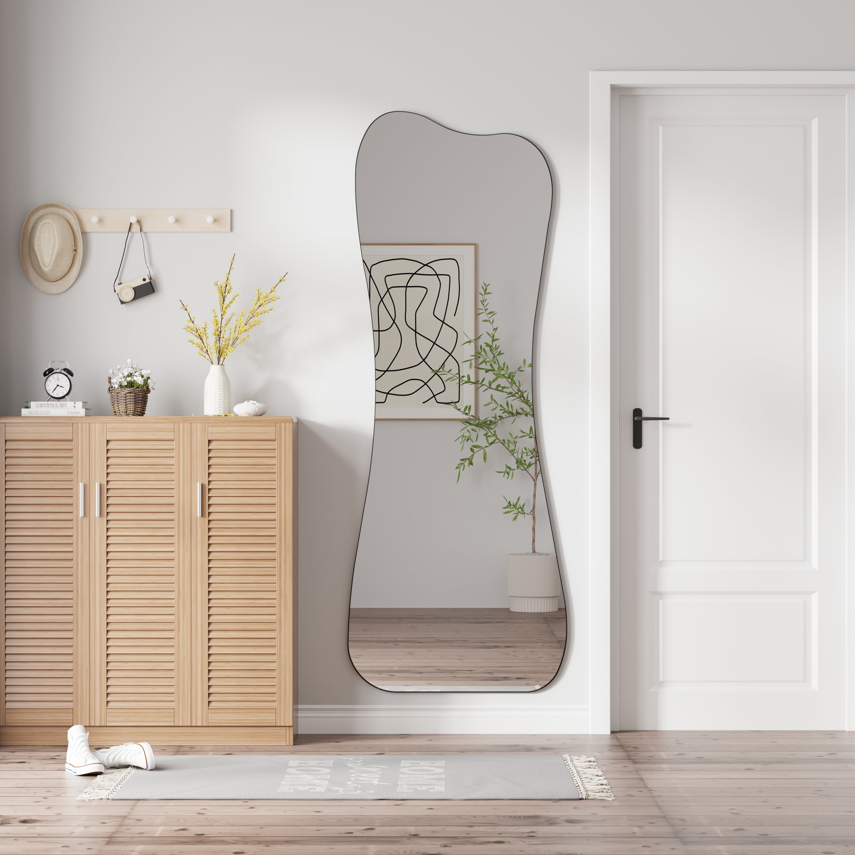 Muzilife Full Length Mirror Irregular Wall Mirror Vase Beveled Edge Frameless for Living Room Bathroom Bedroom Entryway Decor 63"x24"