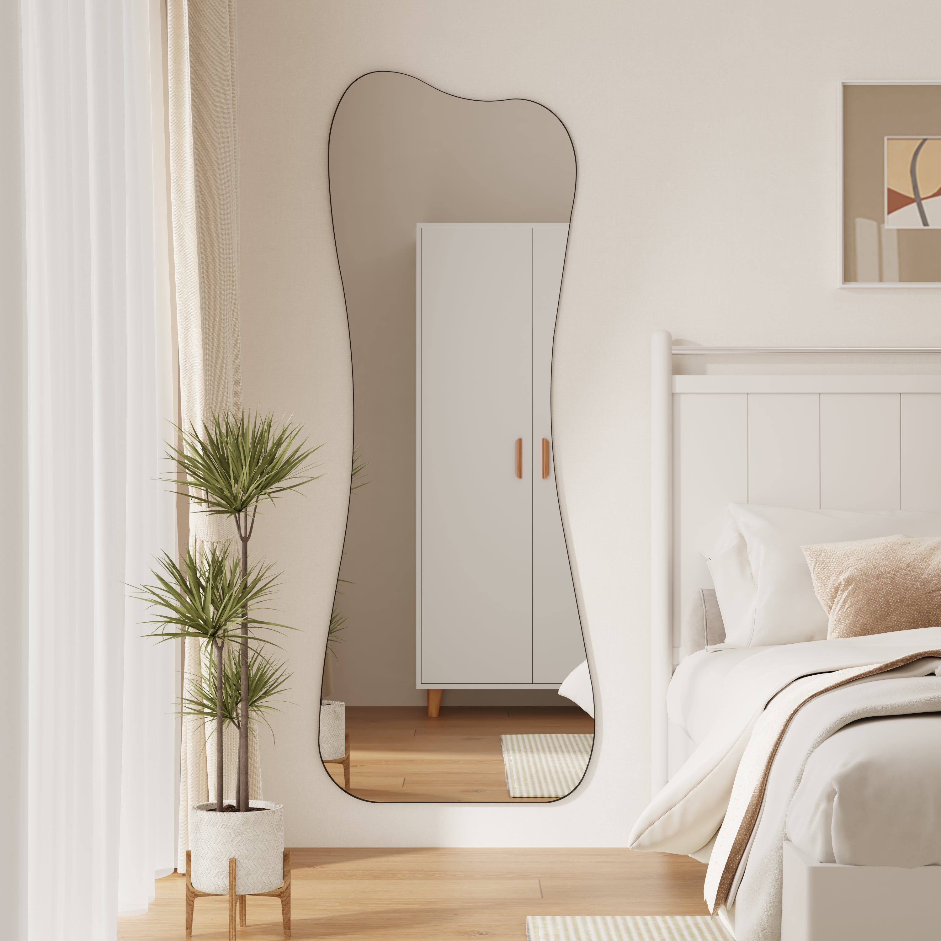 Muzilife Full Length Mirror Irregular Wall Mirror Vase Beveled Edge Frameless for Living Room Bathroom Bedroom Entryway Decor 63"x24"