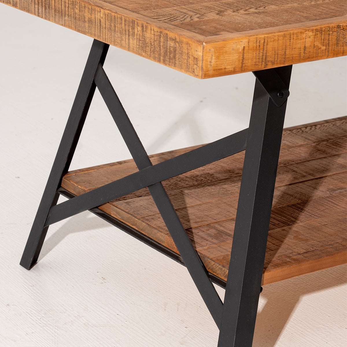 Muzilife Solid Wood Parquet Coffee Table (48" L X 24" W X 18.7" H) With 2-tier Shelf, Rustic Industrial Style