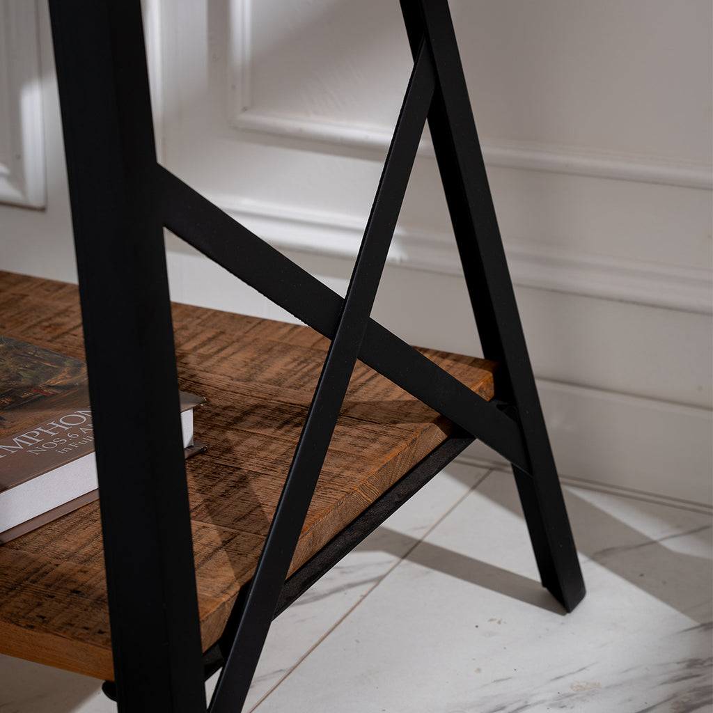 Muzilife Solid Wood Rustic End Table - 2-tier Industrial Side Table With X-frame Base