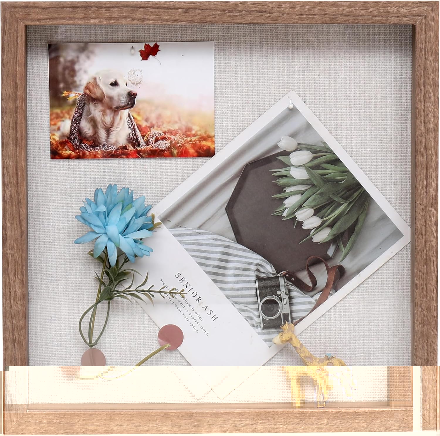 Muzilife 10x10 Shadow Box Picture Frame with Linen Board Deep Wood Glass Display Case Ready to Hang Memory Box Baby Sports Memorabilia, Awards, Medals, Wedding, Tickets and Photos