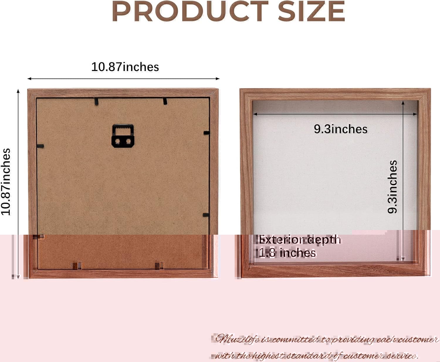 Muzilife 10x10 Shadow Box Picture Frame with Linen Board Deep Wood Glass Display Case Ready to Hang Memory Box Baby Sports Memorabilia, Awards, Medals, Wedding, Tickets and Photos