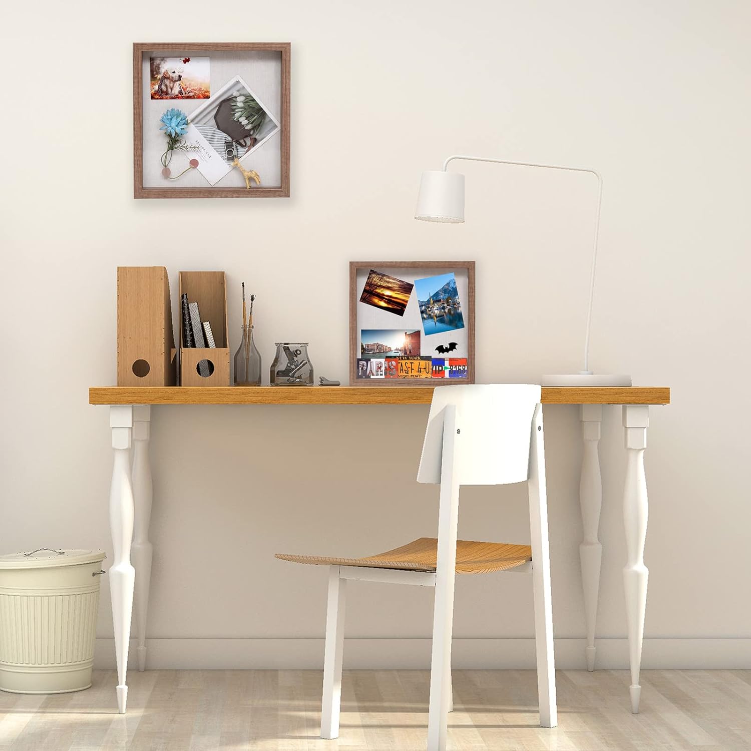 Muzilife 10x10 Shadow Box Picture Frame with Linen Board Deep Wood Glass Display Case Ready to Hang Memory Box Baby Sports Memorabilia, Awards, Medals, Wedding, Tickets and Photos