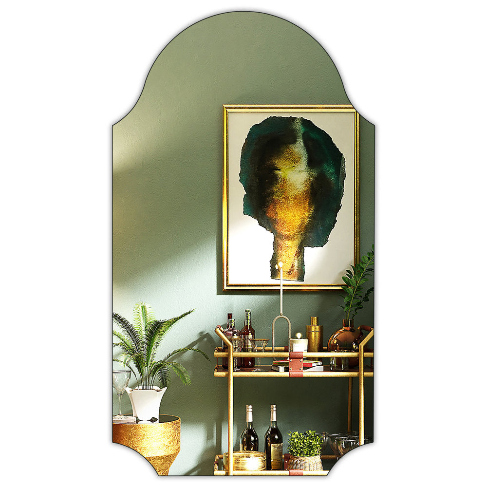 Muzilife Frameless Wall Mirror with Wood Backplane, Scalloped Wall Vanity Mirror, Decorative for Living Room Bedroom Entryway Hallway 20" x 36"