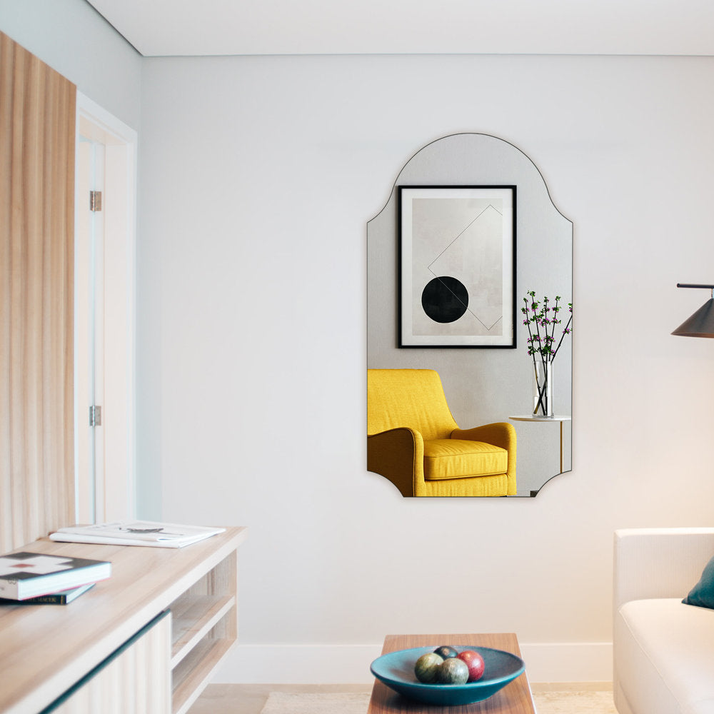 Muzilife Frameless Wall Mirror with Wood Backplane, Scalloped Wall Vanity Mirror, Decorative for Living Room Bedroom Entryway Hallway 20" x 36"