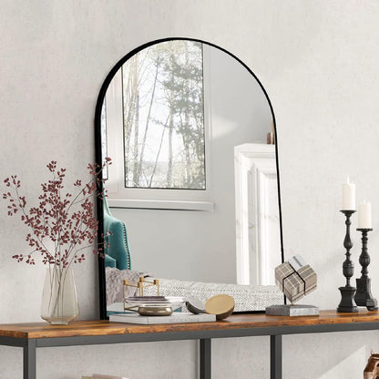 Muzilife Black Arched Wall Mirror, 24"x36" Arched Bathroom Mirror Wall Mounted Mirror with Metal Frame, Vertically for Entryway, Living Room