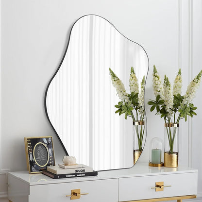 Muzilife Asymmetrical Wall Mounted Mirror, Wavy Mirror, Irregular Shaped for Living Room, Bedroom, Entryway, 18" x22"