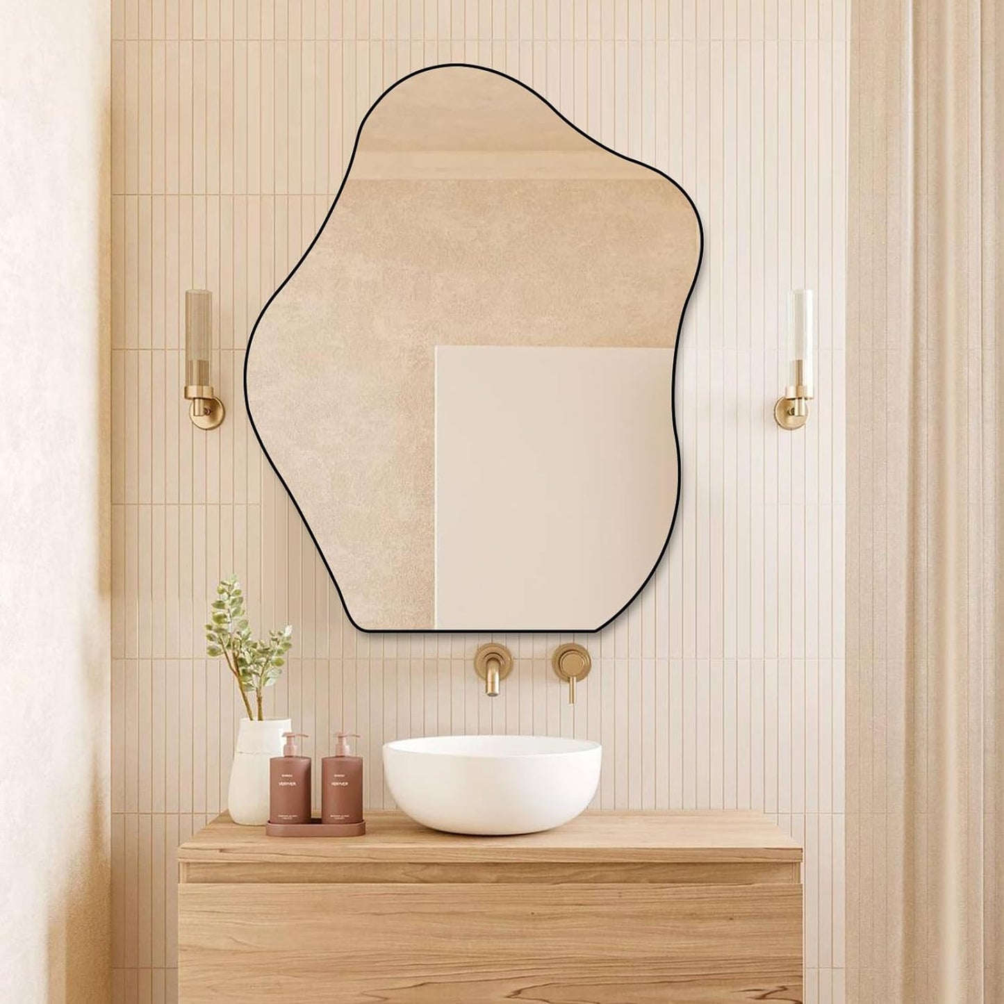 Muzilife Asymmetrical Wall Mounted Mirror, Wavy Mirror, Irregular Shaped for Living Room, Bedroom, Entryway, 18" x22"