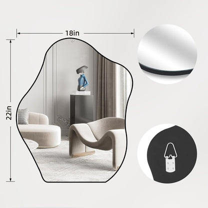 Muzilife Asymmetrical Wall Mounted Mirror, Wavy Mirror, Irregular Shaped for Living Room, Bedroom, Entryway, 18" x22"