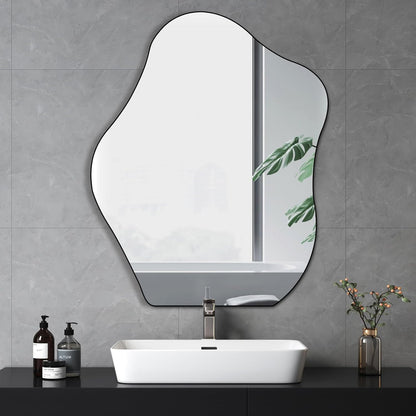 Muzilife Asymmetrical Wall Mounted Mirror, Wavy Mirror, Irregular Shaped for Living Room, Bedroom, Entryway, 23"x28"