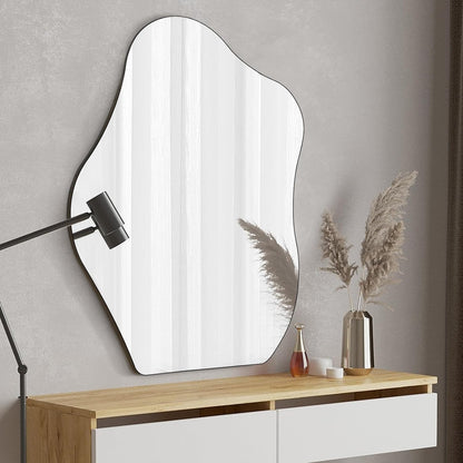 Muzilife Asymmetrical Wall Mounted Mirror, Wavy Mirror, Irregular Shaped for Living Room, Bedroom, Entryway, 23"x28"