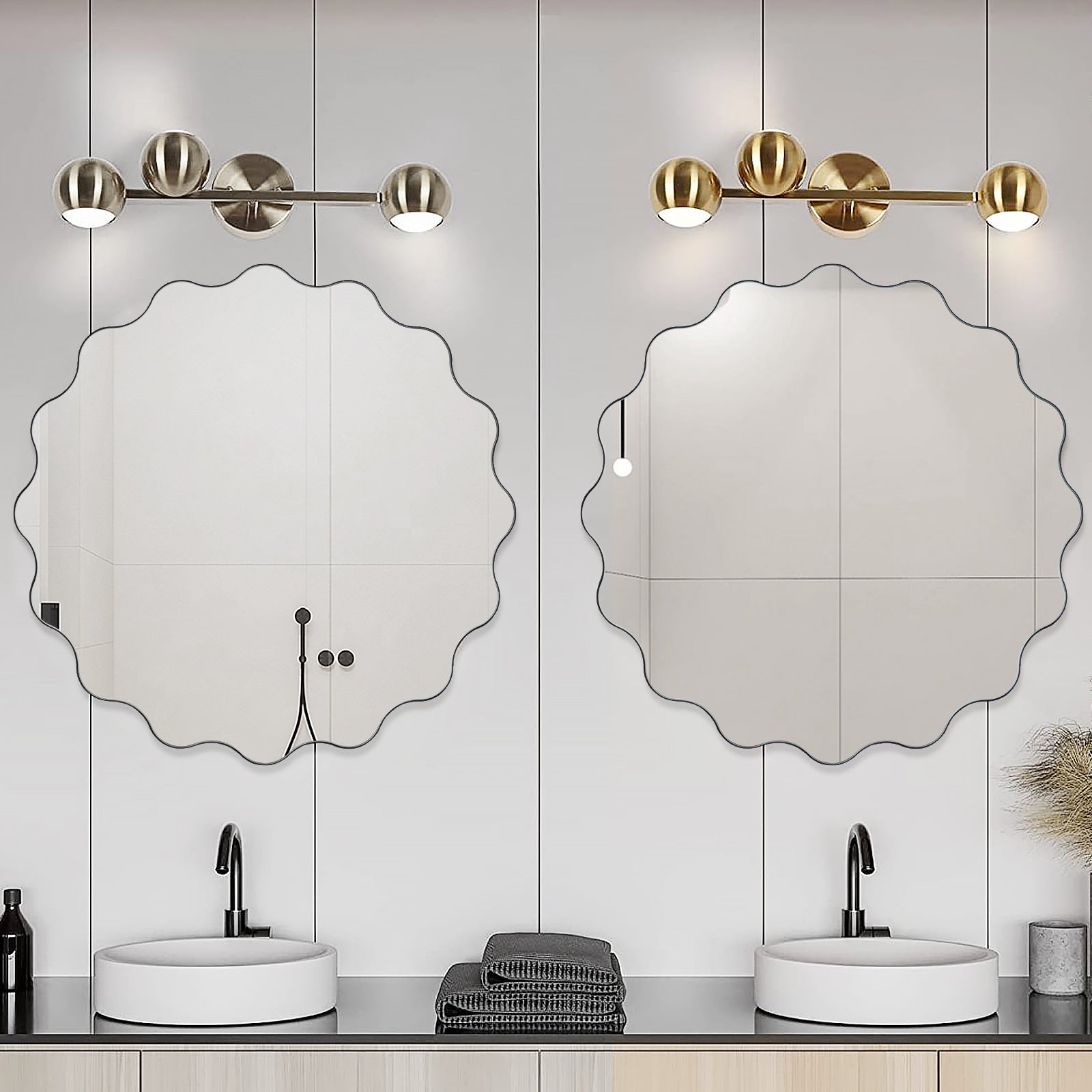 Muzilife 23" x 23" Circle Wavy Mirror, Irregular Shaped, Unique Vanity Mirror, Frameless Wall Mirror for Bathroom, Living Room, Bedroom, Entryway