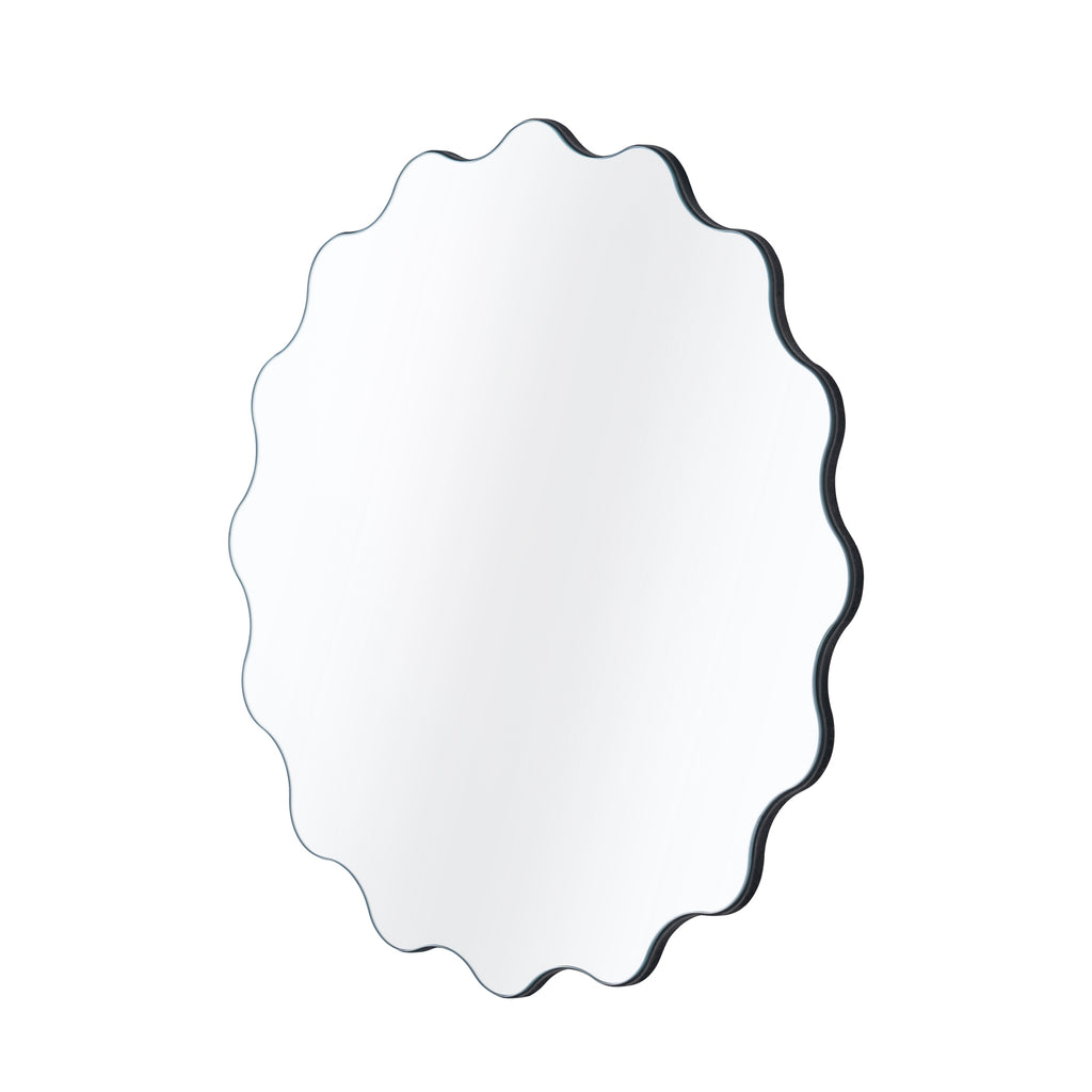Muzilife 23" x 23" Circle Wavy Mirror, Irregular Shaped, Unique Vanity Mirror, Frameless Wall Mirror for Bathroom, Living Room, Bedroom, Entryway
