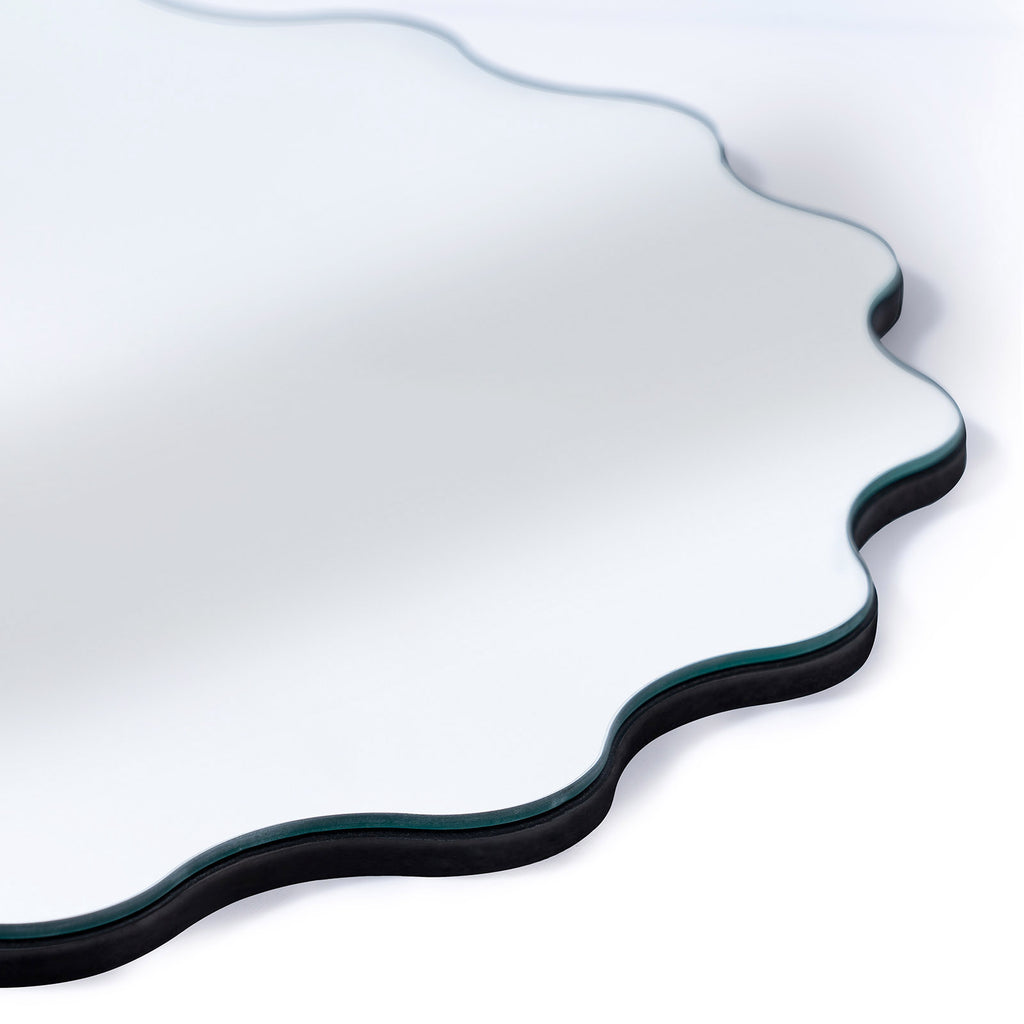 Muzilife 23" x 23" Circle Wavy Mirror, Irregular Shaped, Unique Vanity Mirror, Frameless Wall Mirror for Bathroom, Living Room, Bedroom, Entryway