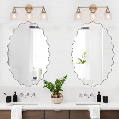 Muzilife 23" x 35" Oval Wavy Mirror, Irregularly Shaped, Unique Vanity Mirror, Frameless Wall Mirror for Bathroom, Living Room, Bedroom, Entryway