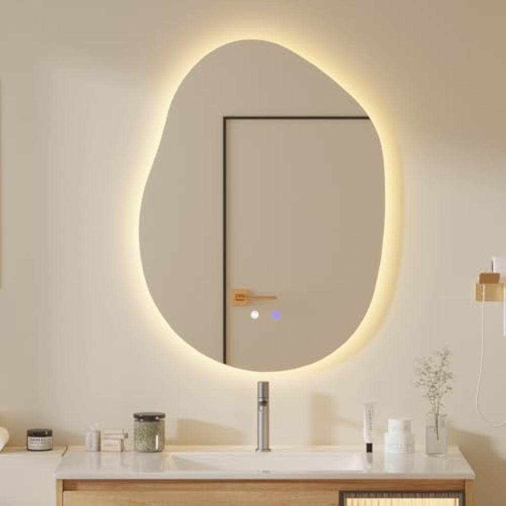 Muzilife 23" x 31" LED Potato Mirror, Irregularly Shaped, Unique Vanity Mirror, Frameless Wall Mirror for Bathroom, Living Room, Bedroom, Entryway