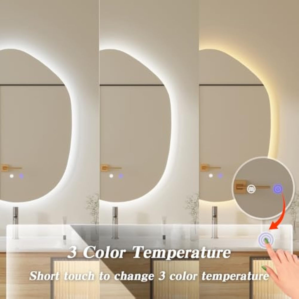 Muzilife 23" x 31" LED Potato Mirror, Irregularly Shaped, Unique Vanity Mirror, Frameless Wall Mirror for Bathroom, Living Room, Bedroom, Entryway