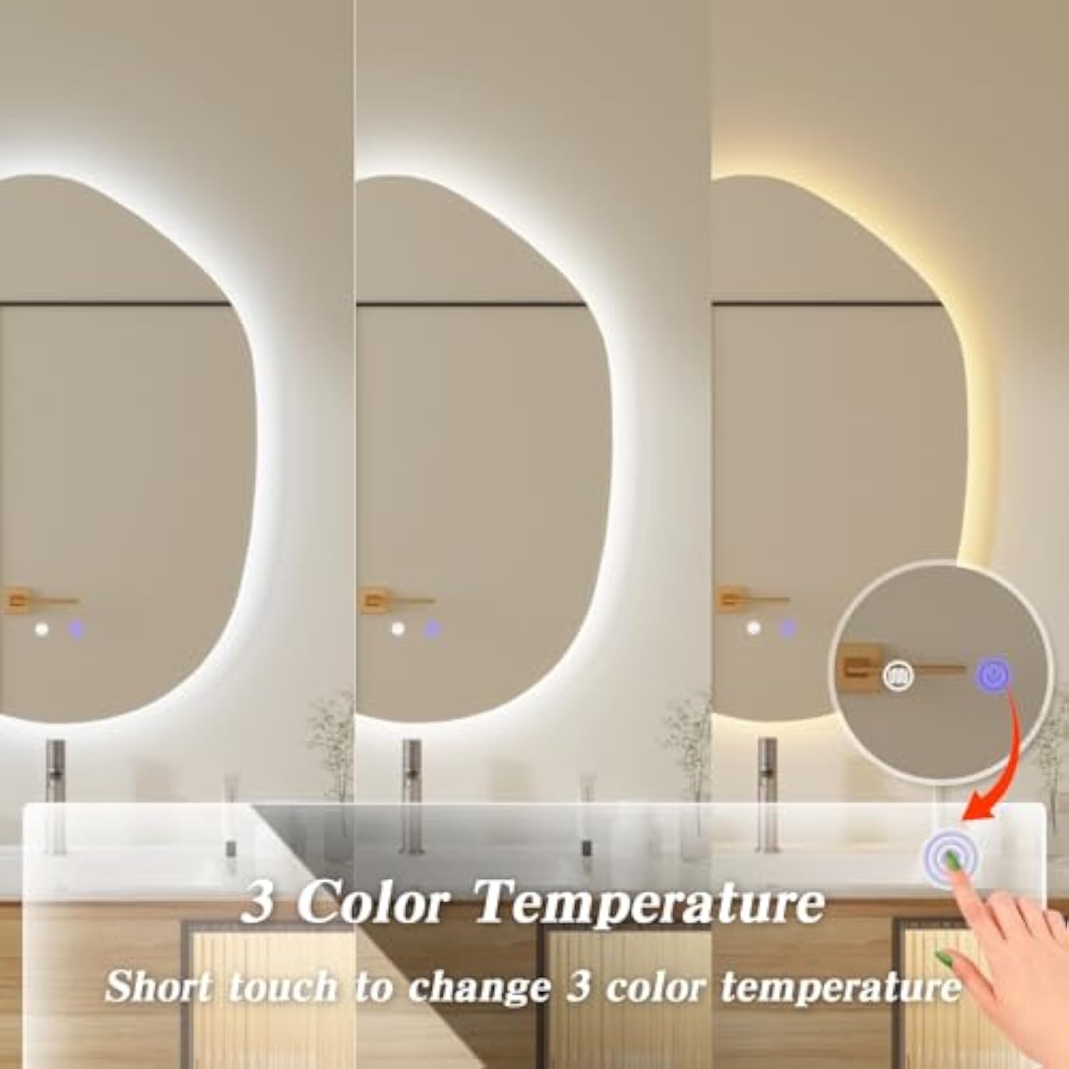 Muzilife 23" x 31" LED Potato Mirror, Irregularly Shaped, Unique Vanity Mirror, Frameless Wall Mirror for Bathroom, Living Room, Bedroom, Entryway