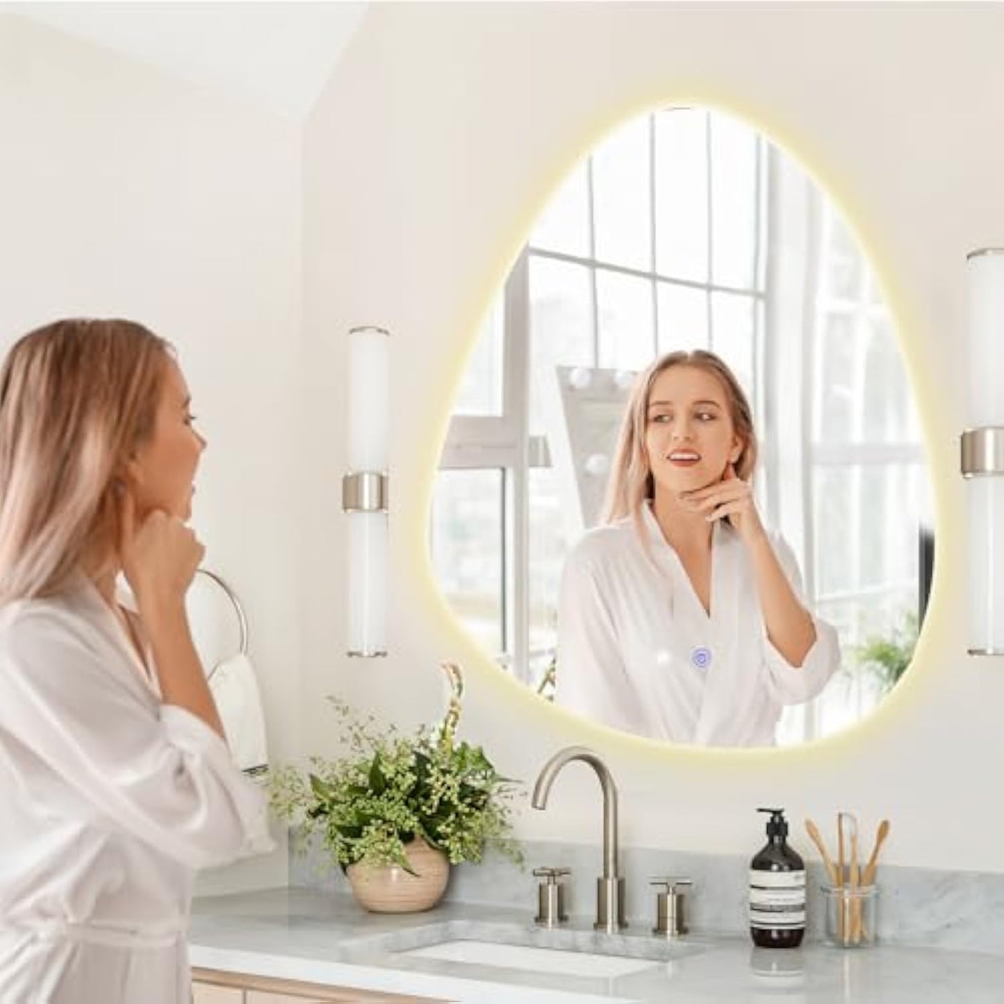Muzilife 22" x 28" LED Triangle Mirror, Irregularly Shaped, Unique Vanity Mirror, Frameless Wall Mirror for Bathroom, Living Room, Bedroom, Entryway