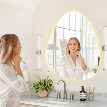 Muzilife 22" x 28" LED Triangle Mirror, Irregularly Shaped, Unique Vanity Mirror, Frameless Wall Mirror for Bathroom, Living Room, Bedroom, Entryway