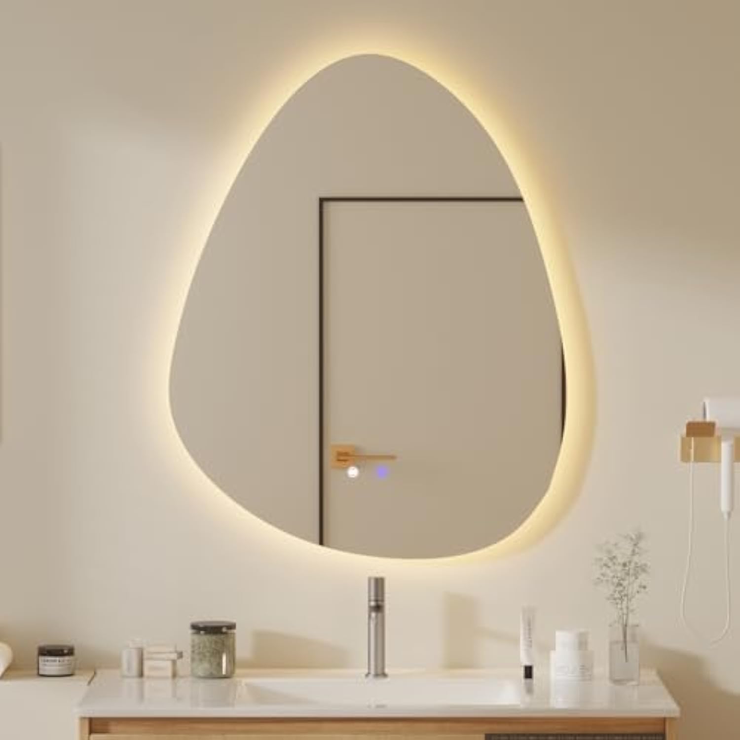 Muzilife 22" x 28" LED Triangle Mirror, Irregularly Shaped, Unique Vanity Mirror, Frameless Wall Mirror for Bathroom, Living Room, Bedroom, Entryway