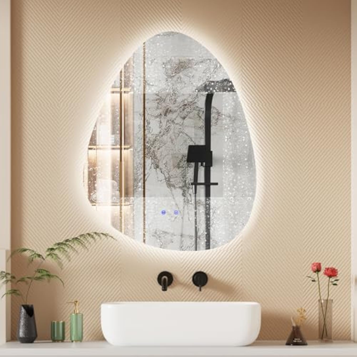 Muzilife 22" x 28" LED Triangle Mirror, Irregularly Shaped, Unique Vanity Mirror, Frameless Wall Mirror for Bathroom, Living Room, Bedroom, Entryway