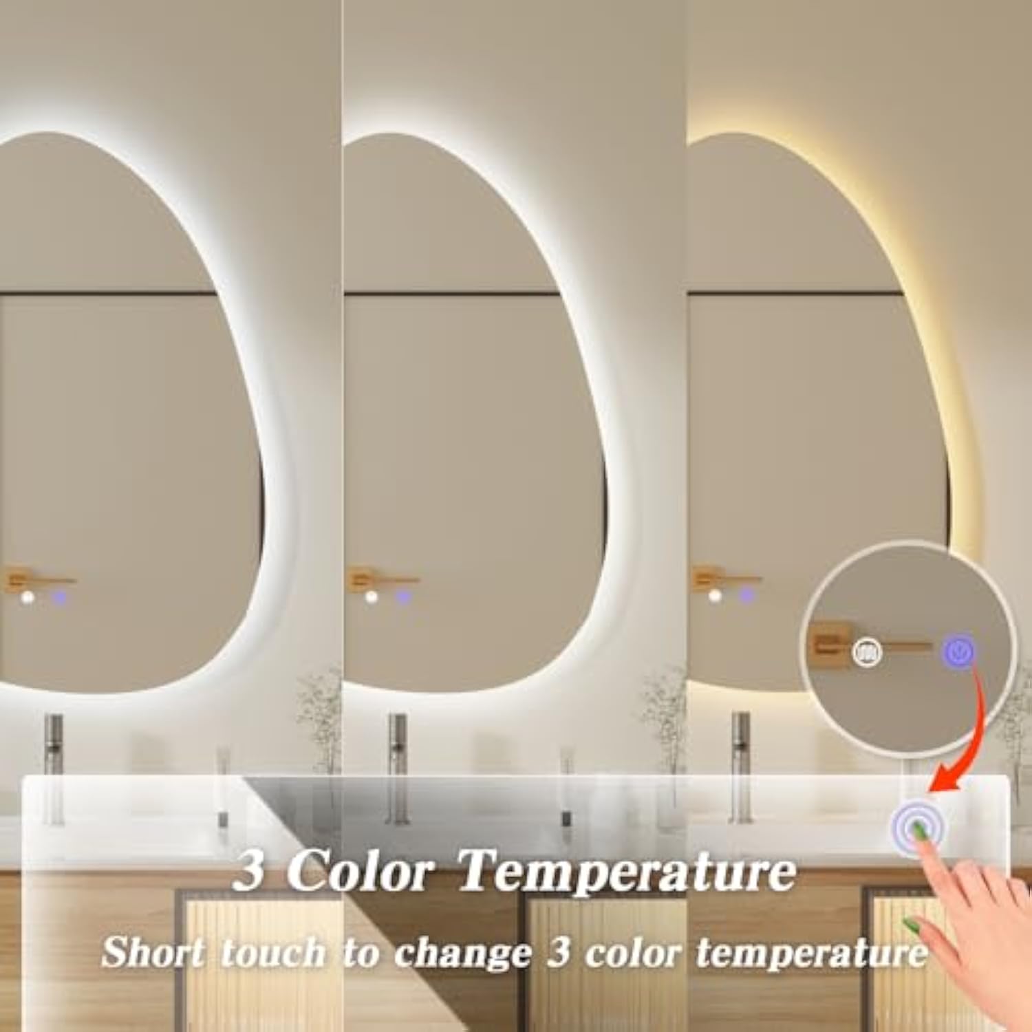 Muzilife 22" x 28" LED Triangle Mirror, Irregularly Shaped, Unique Vanity Mirror, Frameless Wall Mirror for Bathroom, Living Room, Bedroom, Entryway