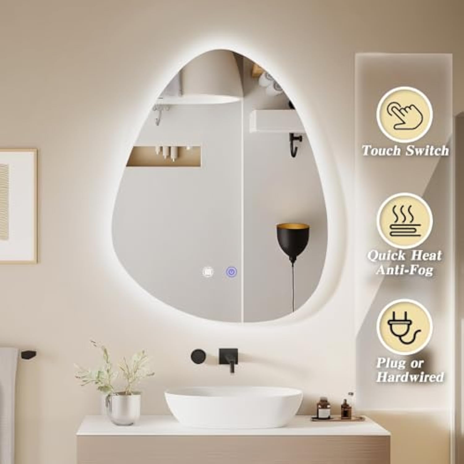 Muzilife 22" x 28" LED Triangle Mirror, Irregularly Shaped, Unique Vanity Mirror, Frameless Wall Mirror for Bathroom, Living Room, Bedroom, Entryway