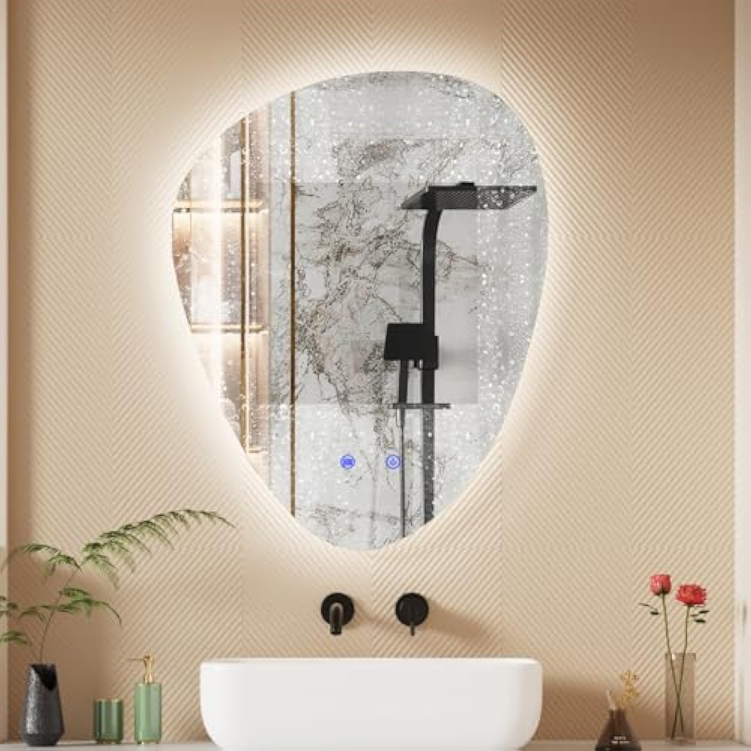 Muzilife 28" x 22" LED Triangle Mirror, Irregularly Shaped, Unique Vanity Mirror, Frameless Wall Mirror for Bathroom, Living Room, Bedroom, Entryway