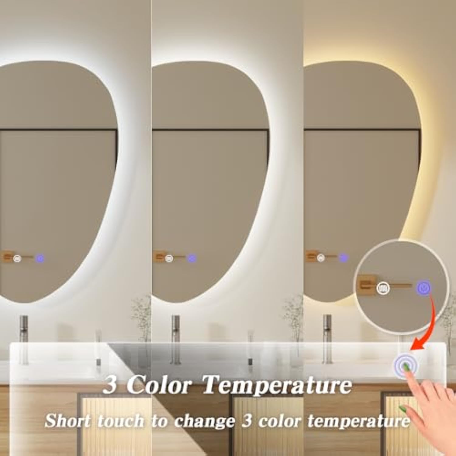 Muzilife 28" x 22" LED Triangle Mirror, Irregularly Shaped, Unique Vanity Mirror, Frameless Wall Mirror for Bathroom, Living Room, Bedroom, Entryway