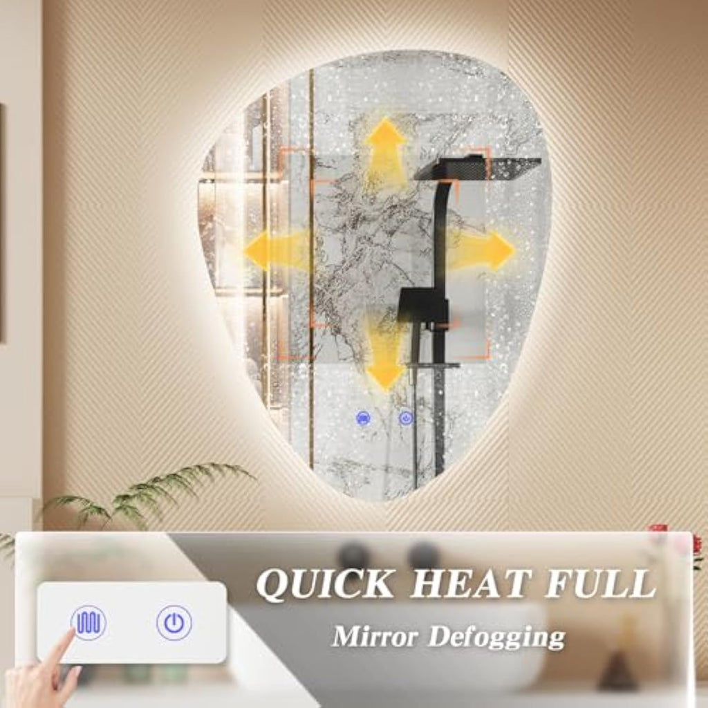 Muzilife 28" x 22" LED Triangle Mirror, Irregularly Shaped, Unique Vanity Mirror, Frameless Wall Mirror for Bathroom, Living Room, Bedroom, Entryway