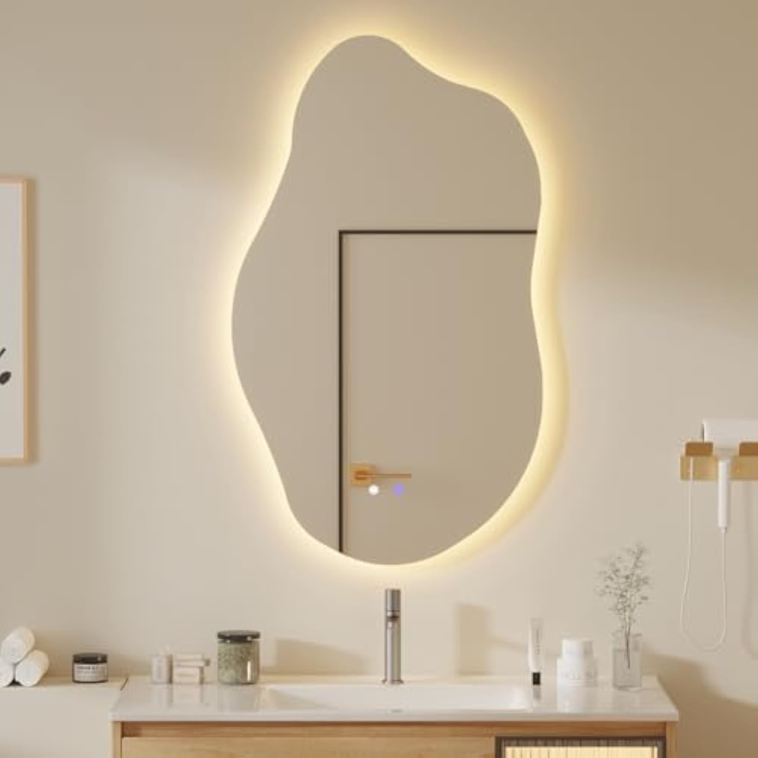 Muzilife 19.7" x 33.5" LED Cloud Mirror, Irregularly Shaped, Unique Vanity Mirror, Frameless Wall Mirror for Bathroom, Living Room, Bedroom, Entryway