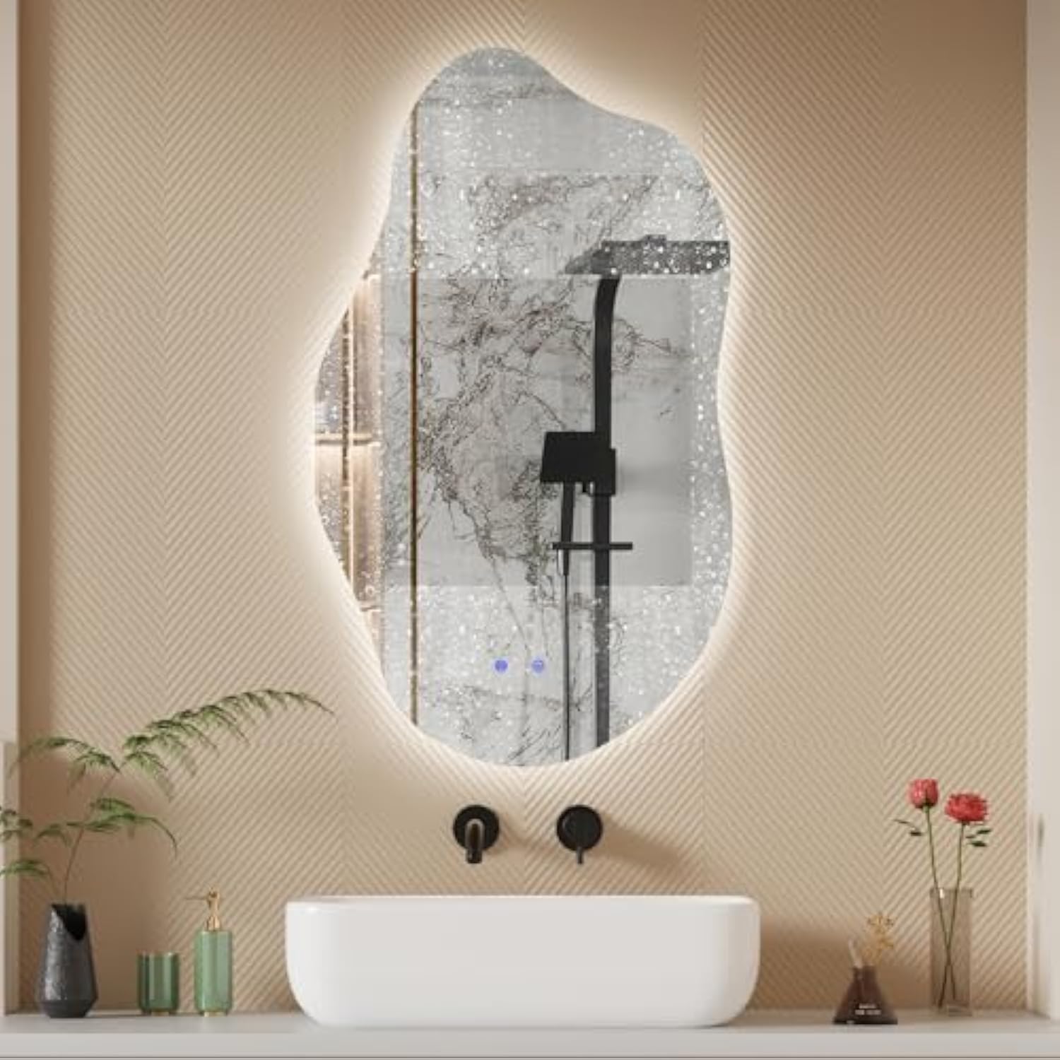 Muzilife 19.7" x 33.5" LED Cloud Mirror, Irregularly Shaped, Unique Vanity Mirror, Frameless Wall Mirror for Bathroom, Living Room, Bedroom, Entryway