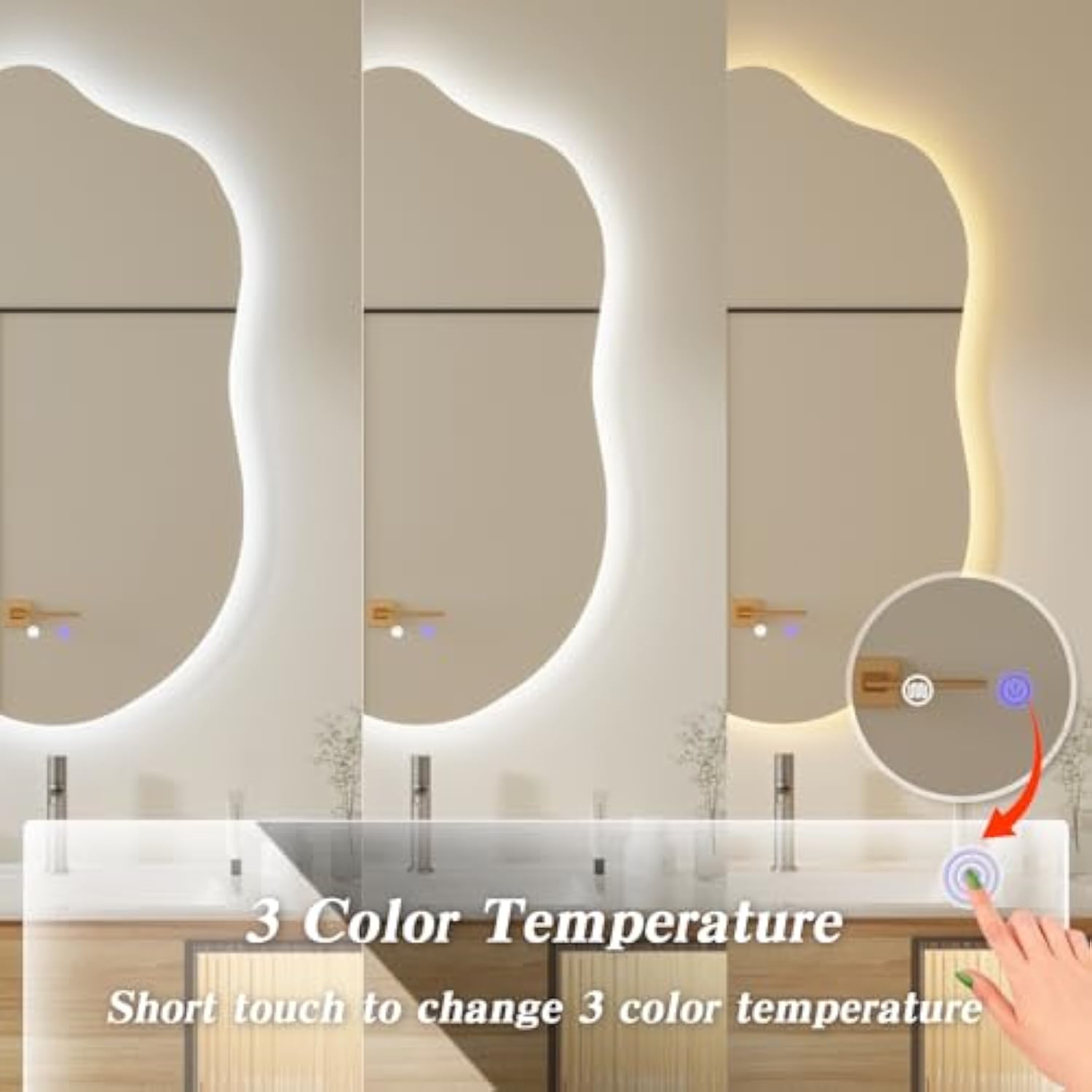 Muzilife 19.7" x 33.5" LED Cloud Mirror, Irregularly Shaped, Unique Vanity Mirror, Frameless Wall Mirror for Bathroom, Living Room, Bedroom, Entryway