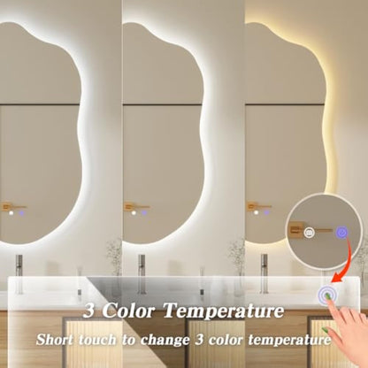 Muzilife 19.7" x 33.5" LED Cloud Mirror, Irregularly Shaped, Unique Vanity Mirror, Frameless Wall Mirror for Bathroom, Living Room, Bedroom, Entryway