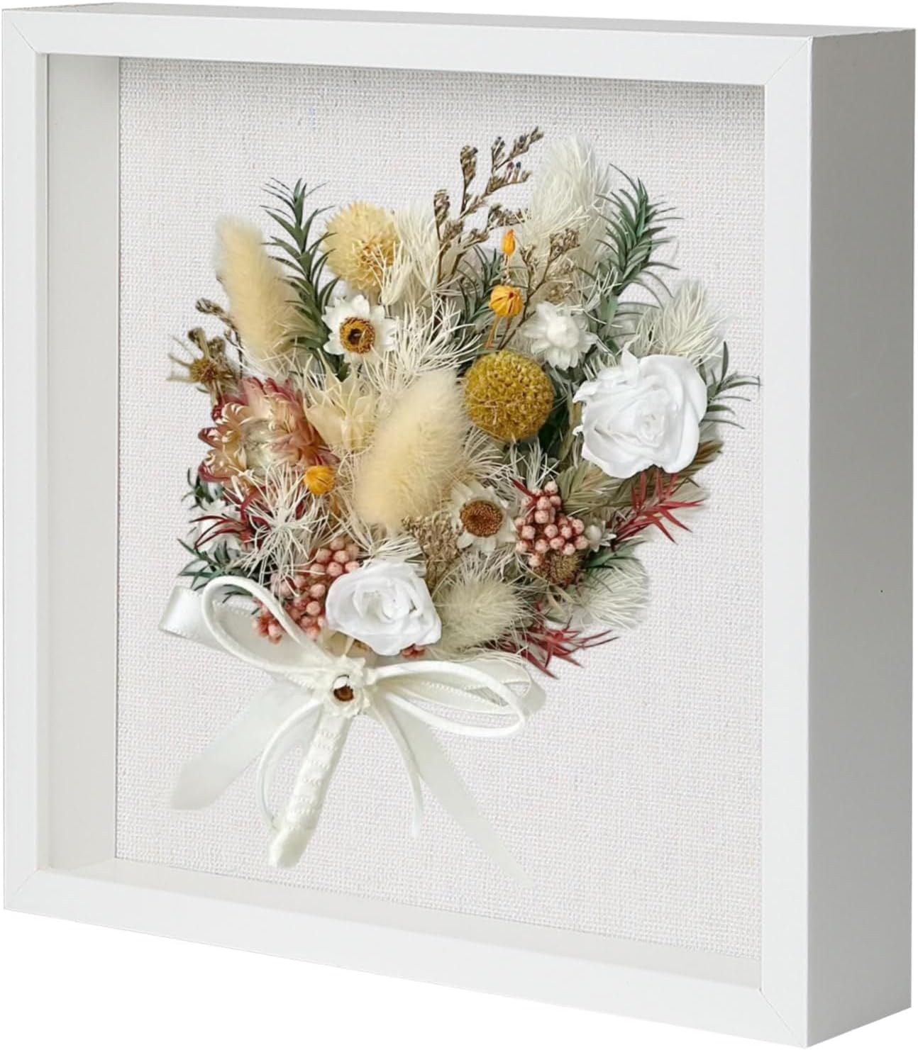 Muzilife 10x10 Shadow Box Picture Frame with Linen Board Deep Wood Glass Display Case Ready to Hang Memory Box Baby Sports Memorabilia, Awards, Medals, Wedding, Tickets and Photos