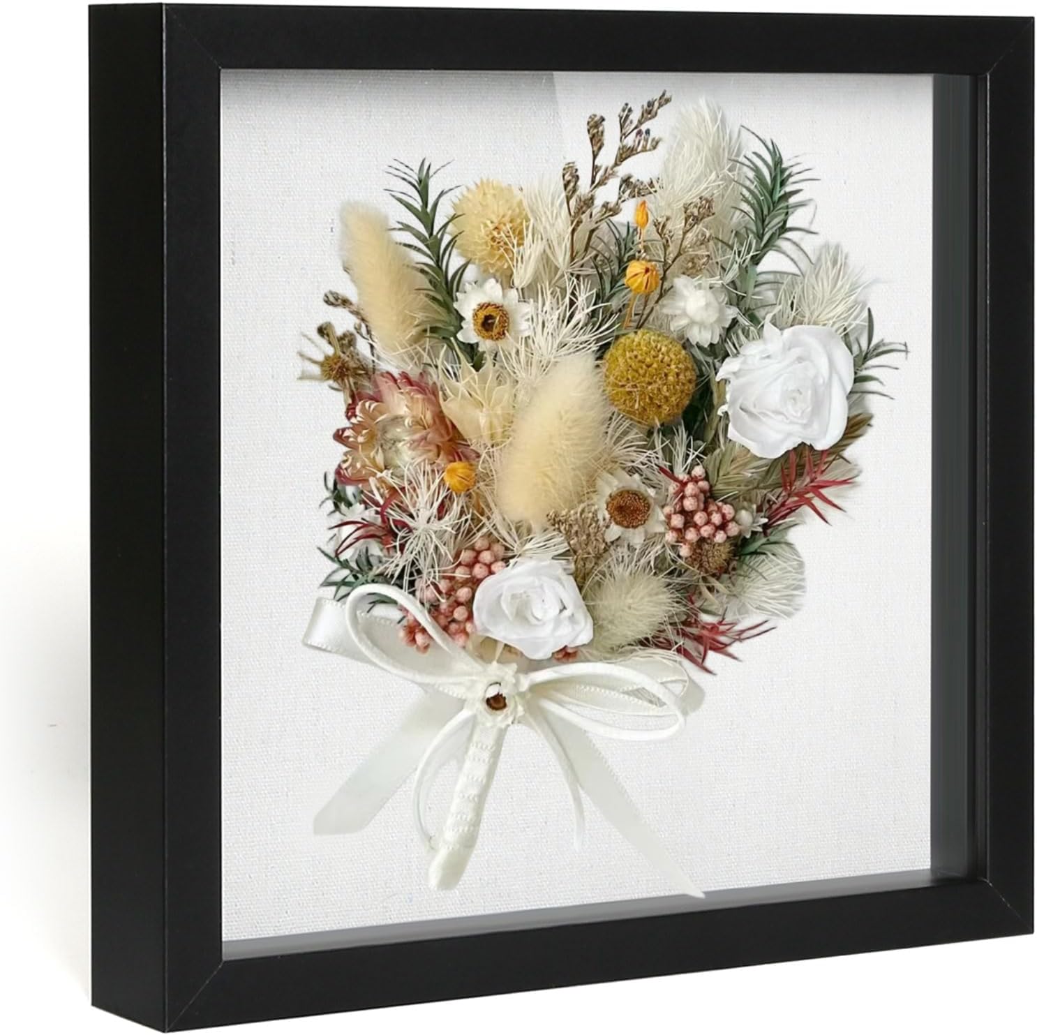 Muzilife 10x10 Shadow Box Picture Frame with Linen Board Deep Wood Glass Display Case Ready to Hang Memory Box Baby Sports Memorabilia, Awards, Medals, Wedding, Tickets and Photos