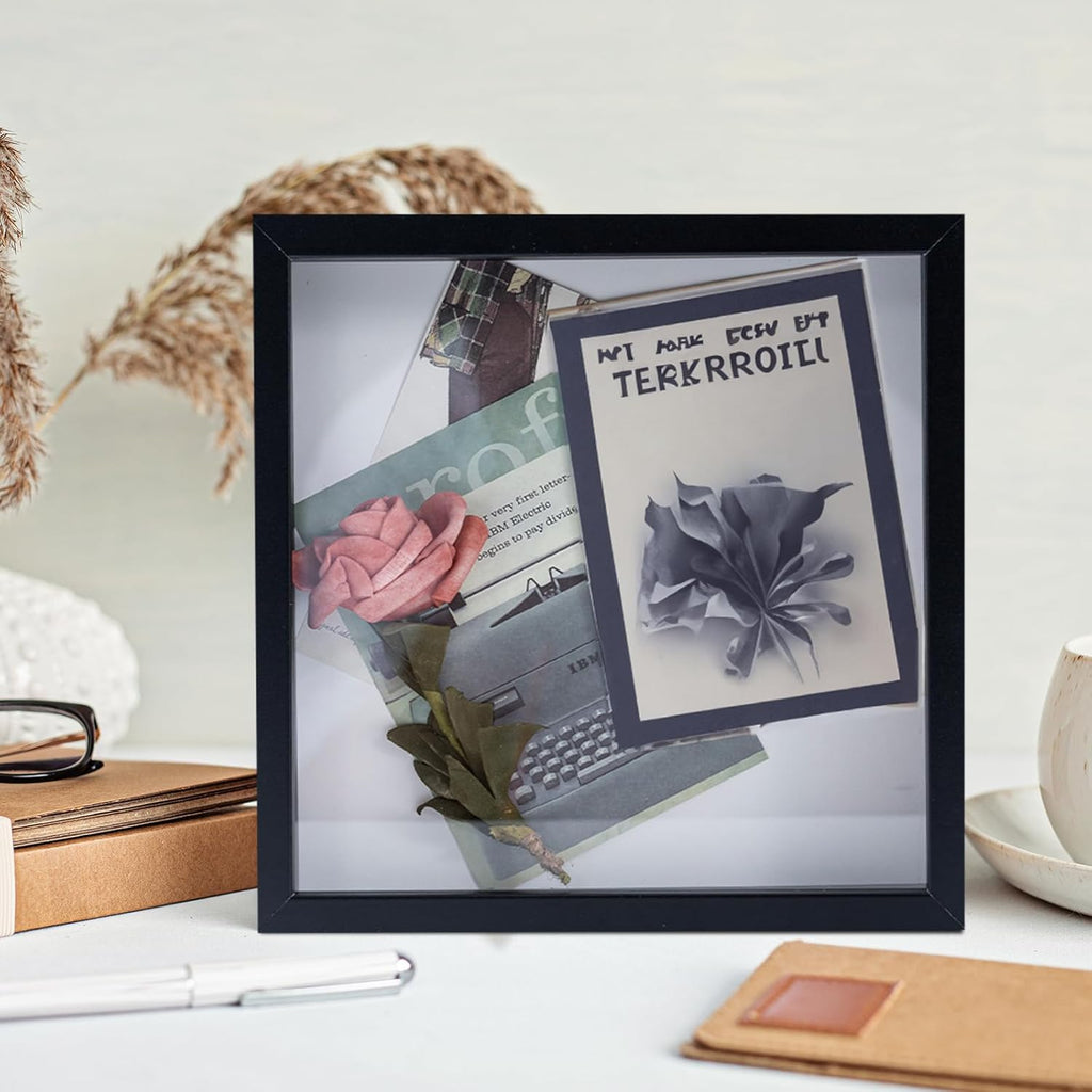 Muzilife 10x10 Shadow Box Picture Frame with Linen Board Deep Wood Glass Display Case Ready to Hang Memory Box Baby Sports Memorabilia, Awards, Medals, Wedding, Tickets and Photos