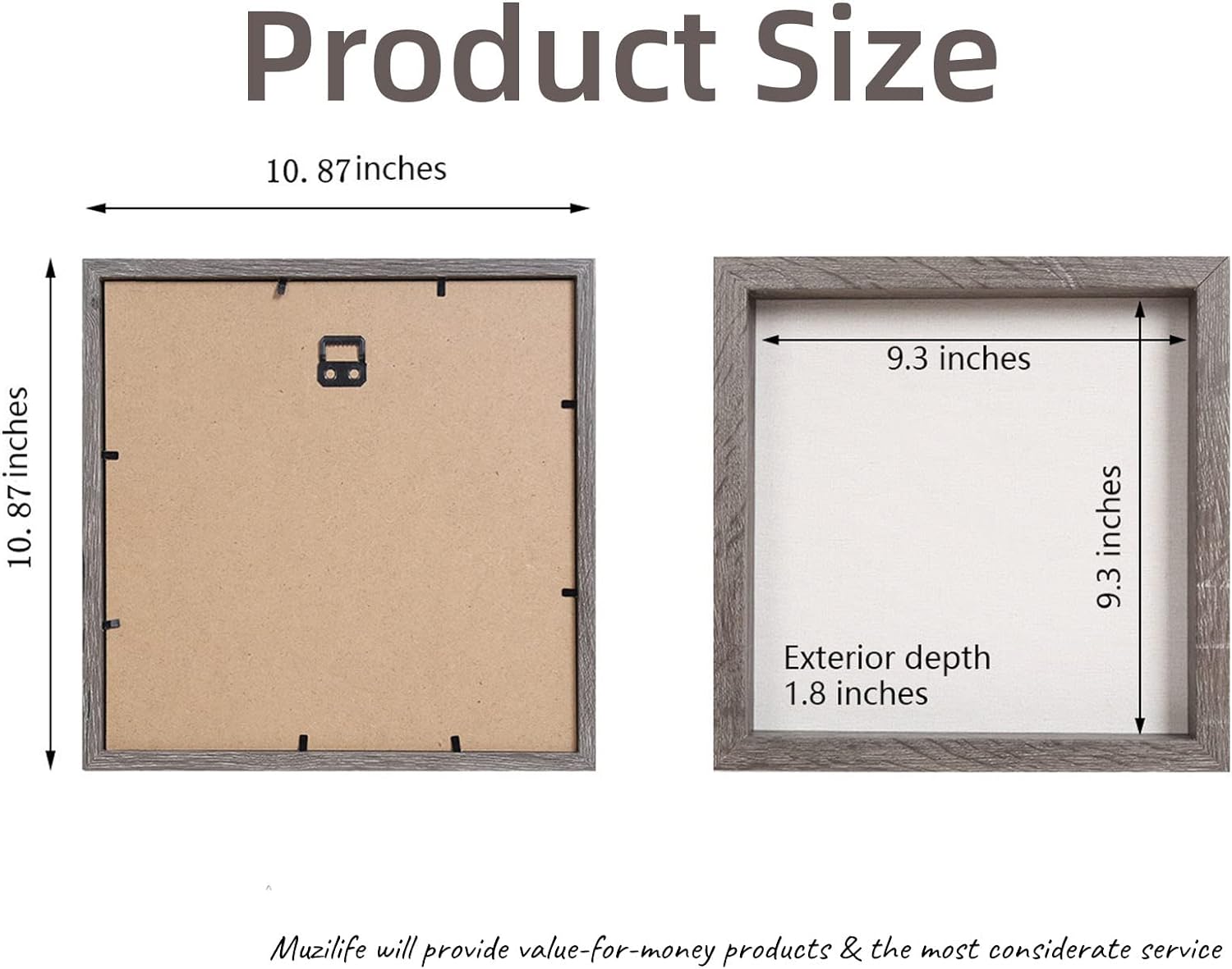 Muzilife 10x10 Shadow Box Picture Frame with Linen Board Deep Wood Glass Display Case Ready to Hang Memory Box Baby Sports Memorabilia, Awards, Medals, Wedding, Tickets and Photos