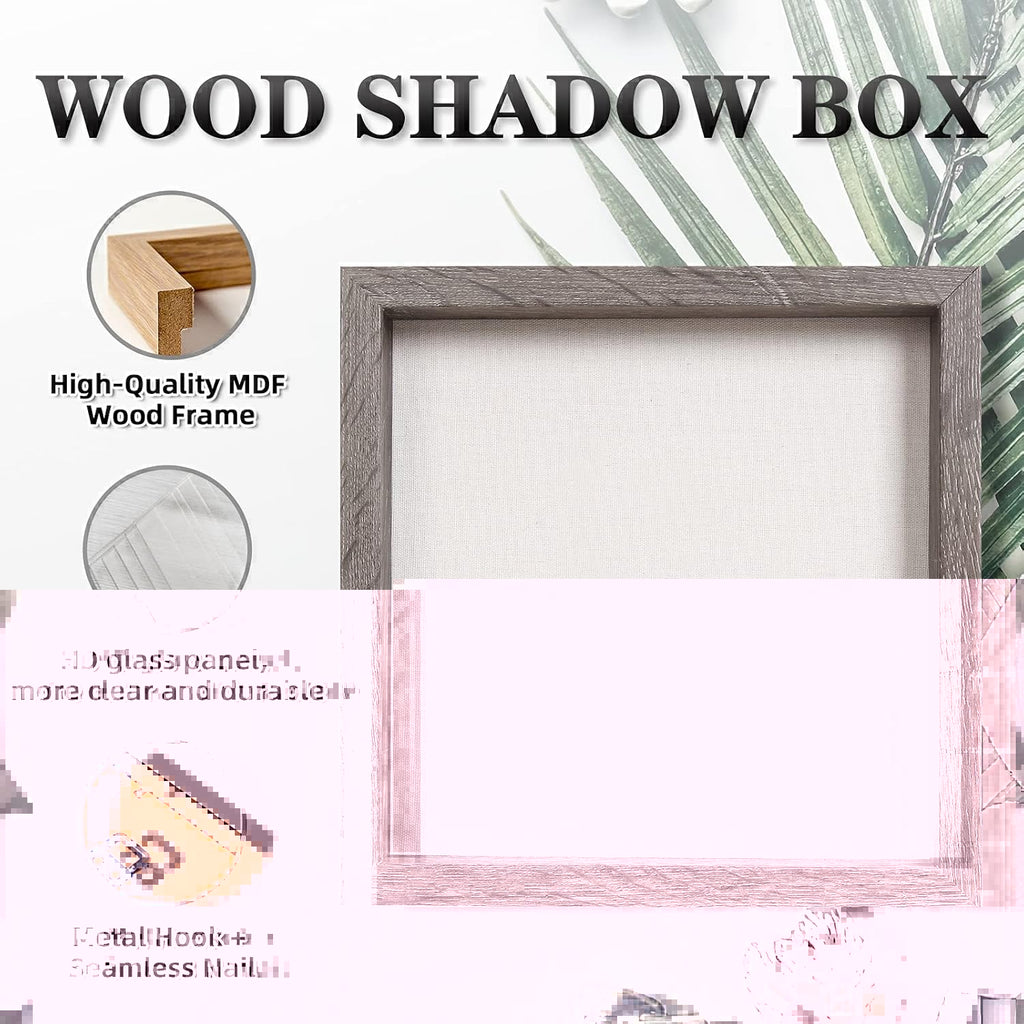 Muzilife 10x10 Shadow Box Picture Frame with Linen Board Deep Wood Glass Display Case Ready to Hang Memory Box Baby Sports Memorabilia, Awards, Medals, Wedding, Tickets and Photos