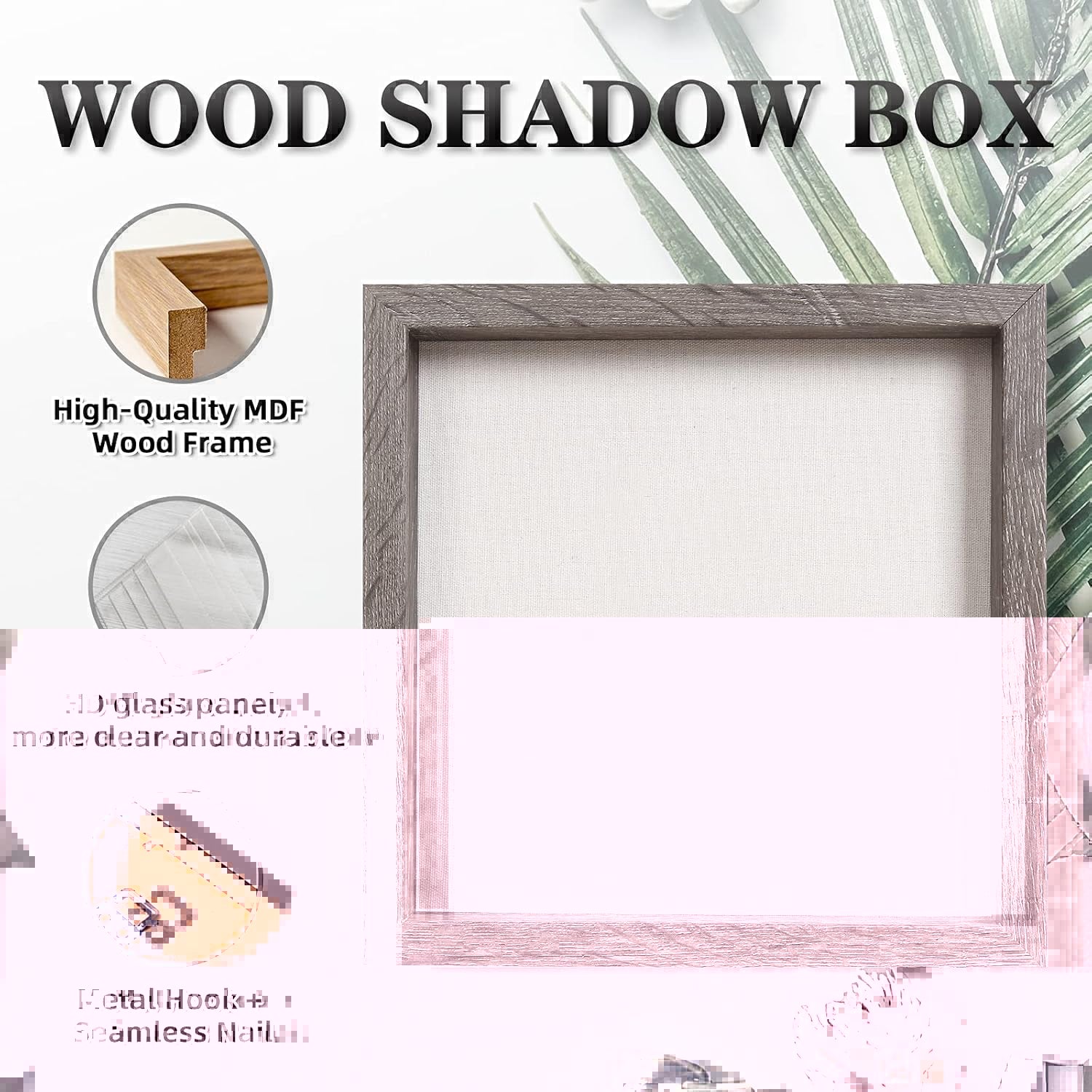 Muzilife 10x10 Shadow Box Picture Frame with Linen Board Deep Wood Glass Display Case Ready to Hang Memory Box Baby Sports Memorabilia, Awards, Medals, Wedding, Tickets and Photos