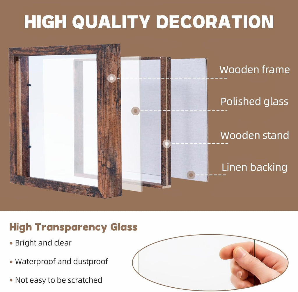 Muzilife 10x10 Shadow Box Picture Frame with Linen Board Deep Wood Glass Display Case Ready to Hang Memory Box Baby Sports Memorabilia, Awards, Medals, Wedding, Tickets and Photos