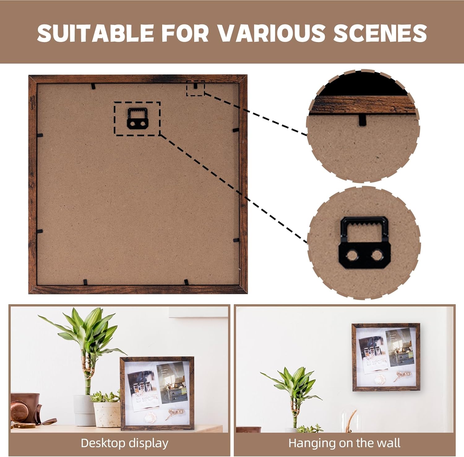 Muzilife 10x10 Shadow Box Picture Frame with Linen Board Deep Wood Glass Display Case Ready to Hang Memory Box Baby Sports Memorabilia, Awards, Medals, Wedding, Tickets and Photos